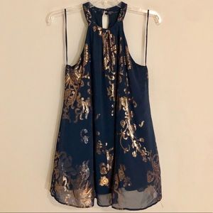 Metallic Gold and Blue Semi-Formal Dress